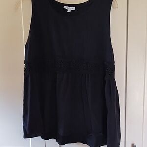 White Birch Black Lace Trim Tank Top With Lace Inset